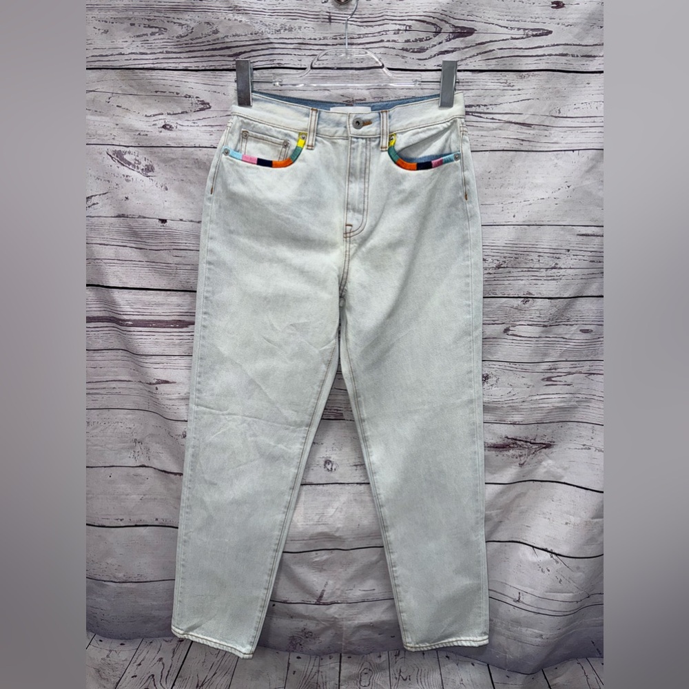 Something Navy Embroidered Light Wash Jeans with Colorful Pocket Accents Size 4